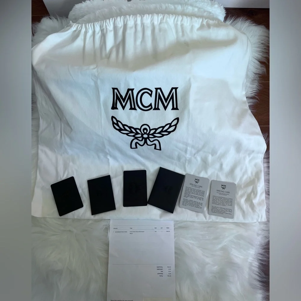 MCM Black Leather Studded Women’s Backpack with Monogram Print - Picture 3 of 16